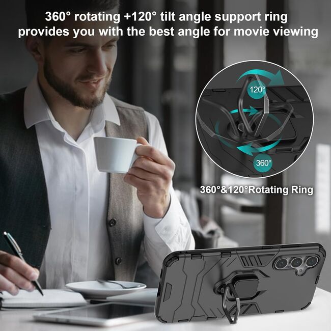Husa pentru  Samsung Galaxy S24 FE cu inel Ring Armor Kickstand Tough, negru