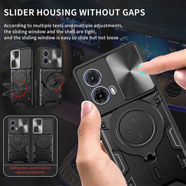 Husa pentru  Motorola Moto G35 cu protecție pentru cameră și suport magnetic integrat Ring Shockproof, roz