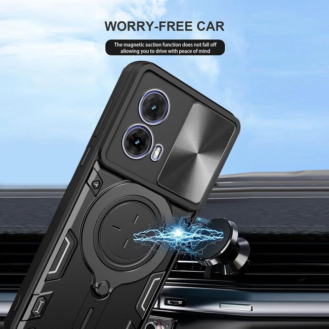 Husa pentru  Motorola Moto G35 cu protecție pentru cameră și suport magnetic integrat Ring Shockproof, roz