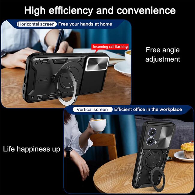 Husa pentru  Motorola Moto G35 cu protecție pentru cameră și suport magnetic integrat Ring Shockproof, roz