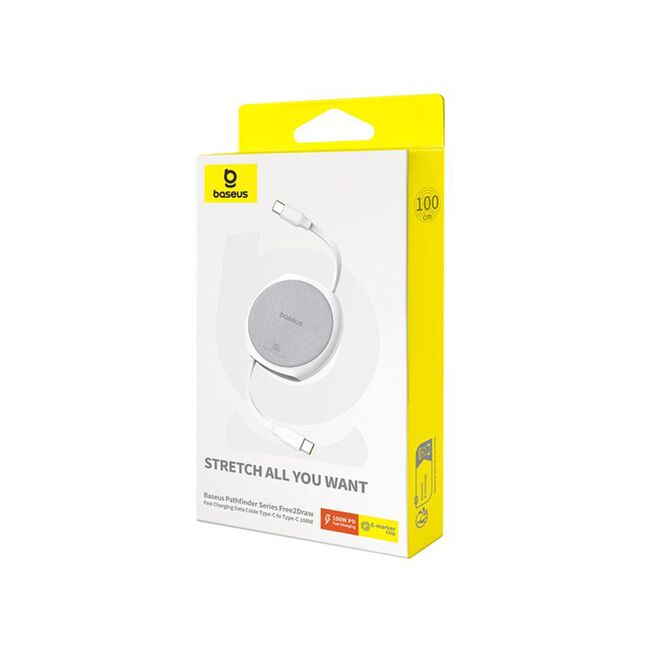 Cablu Baseus - Data Cable Pathfinder Series USB Tip C - USB Tip C 100W, retractabil, 1m -  alb