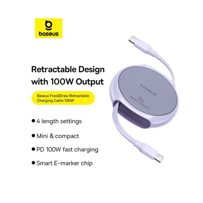 Cablu Baseus - Data Cable Pathfinder Series USB Tip C - USB Tip C 100W, retractabil, 1m -  mov