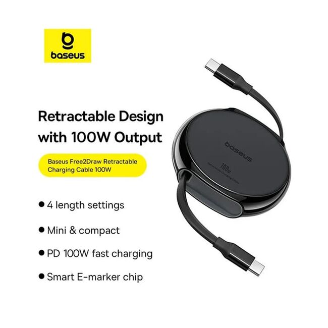Cablu Baseus - Data Cable Pathfinder Series USB Tip C - USB Tip C 100W, retractabil, 1m -  negru