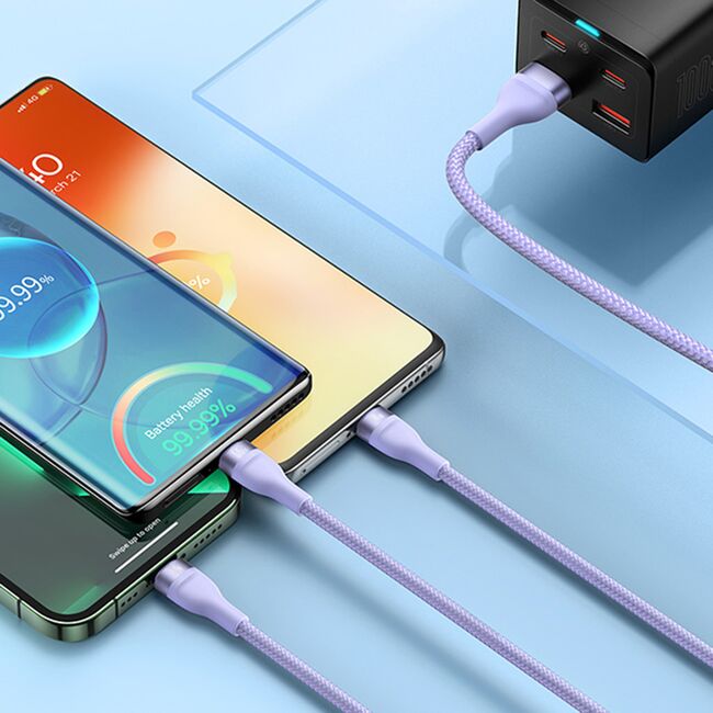 Cablu de date si incarcare 3 in 1 Baseus - Data Cable Flash Series 2 USB 3.0 la USB Type-C, Lightning, Micro-USB Fast Charging 66W, 1.2 m - mov