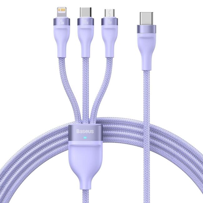 Cablu de date si incarcare 3 in 1 Baseus - Data Cable Flash Series 2 USB Type-C la USB Type-C, Lightning, Micro-USB Fast Charging 100W, 1.5 m - mov