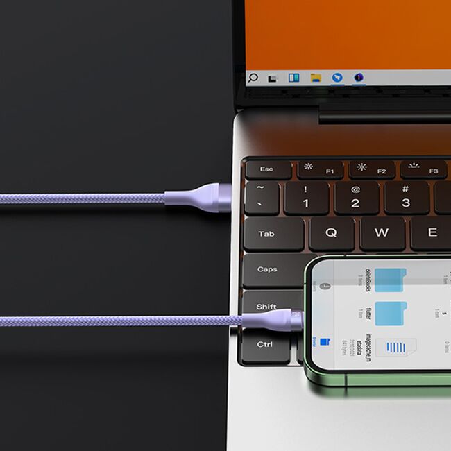 Cablu de date si incarcare 3 in 1 Baseus - Data Cable Flash Series 2 USB Type-C la USB Type-C, Lightning, Micro-USB Fast Charging 100W, 1.5 m - mov
