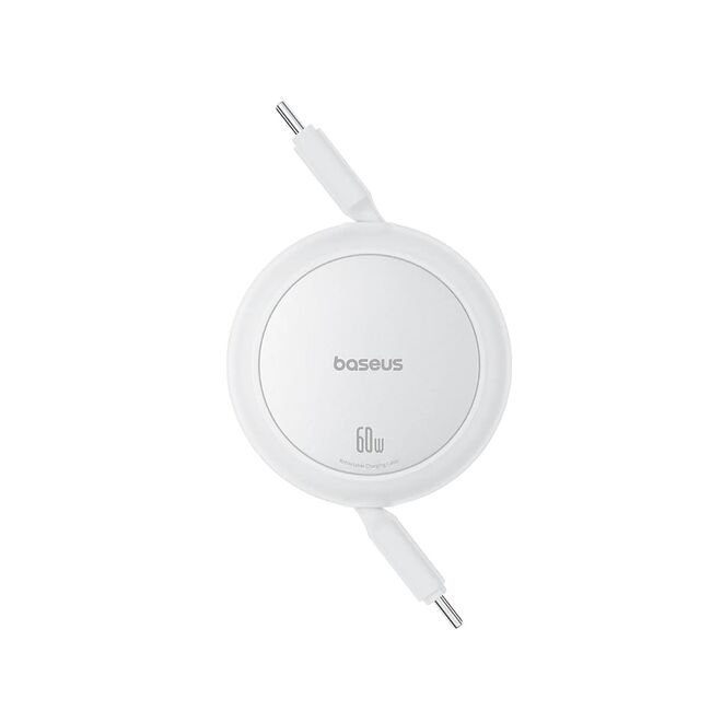 Cablu de date si incarcare Baseus - Data Cable Free2Pull Mini USB Type-C la USB Type-C, Fast Charging 60W, retractabil, 1m - alb
