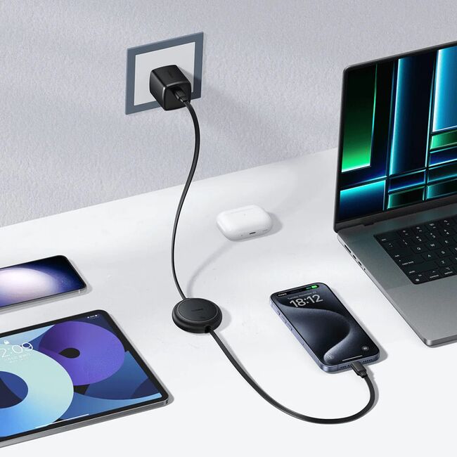Cablu de date si incarcare Baseus - Data Cable Free2Pull Mini USB Type-C la USB Type-C, Fast Charging 60W, retractabil, 1m - negru