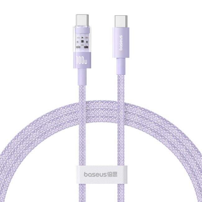 Cablu de date si incarcare Baseus - Data Cable Gem USB Type-C la USB Type-C, Super Fast Charging 100W, 1m - mov
