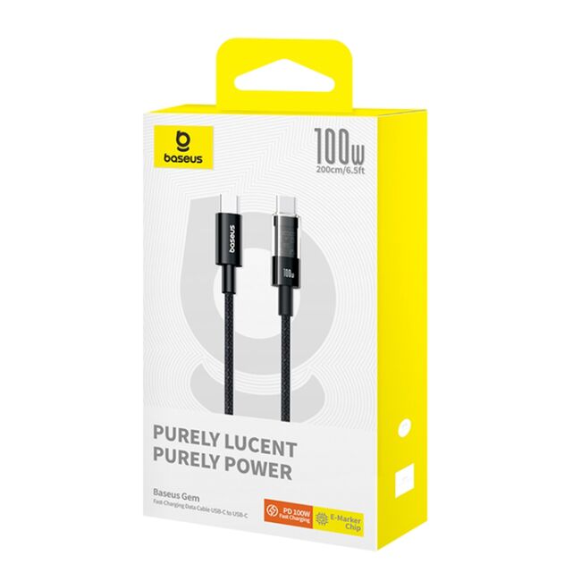 Cablu de date si incarcare Baseus - Data Cable Gem USB Type-C la USB Type-C, Super Fast Charging 100W, 2m - negru