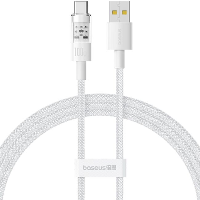 Cablu de date si incarcare Baseus - Data Cable Gem USB la USB Type-C, Super Fast Charging 100W, 1m - alb