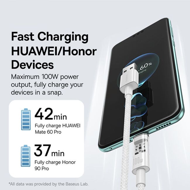 Cablu de date si incarcare Baseus - Data Cable Gem USB la USB Type-C, Super Fast Charging 100W, 1m - alb
