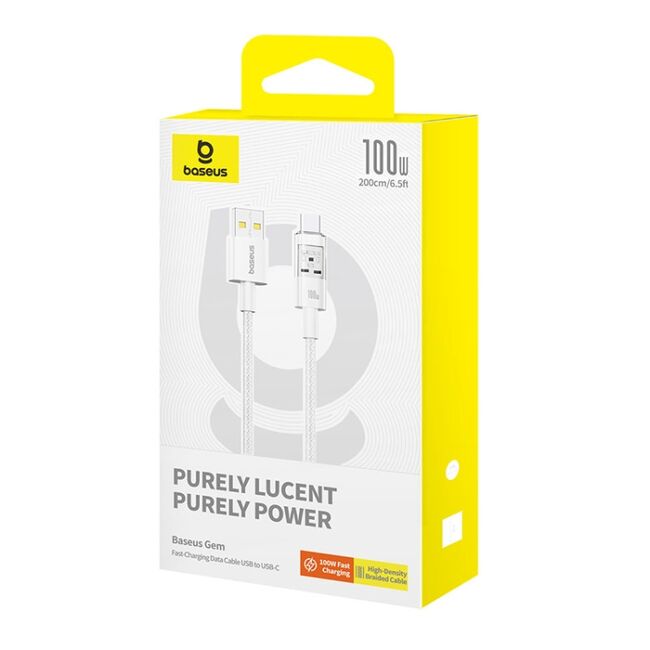 Cablu de date si incarcare Baseus - Data Cable Gem USB la USB Type-C, Super Fast Charging 100W, 2m - alb