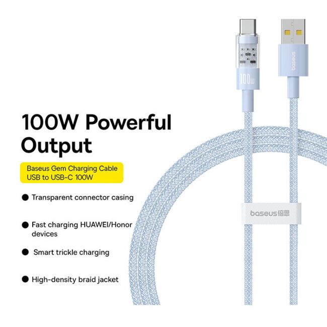 Cablu de date si incarcare Baseus - Data Cable Gem USB la USB Type-C, Super Fast Charging 100W, 2m - albastru