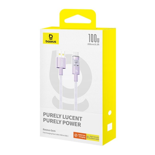 Cablu de date si incarcare Baseus - Data Cable Gem USB la USB Type-C, Super Fast Charging 100W, 2m - mov