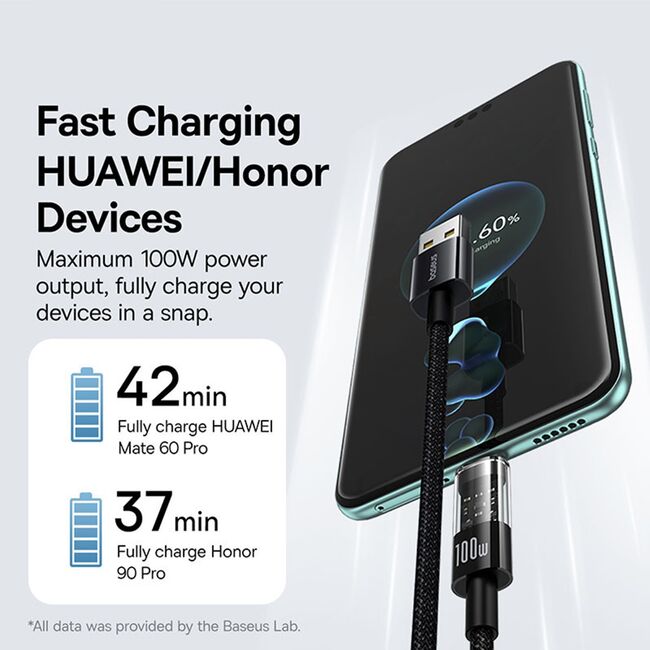 Cablu de date si incarcare Baseus - Data Cable Gem USB la USB Type-C, Super Fast Charging 100W, 2m - negru