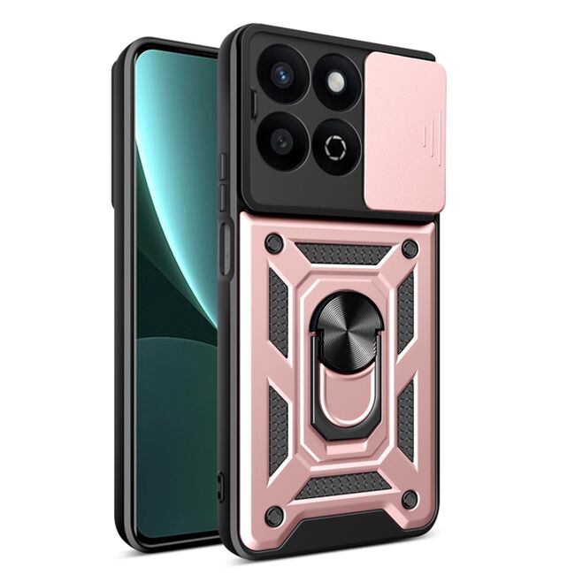 Husa pentru  Honor 200 Smart Ring Armor Kickstand Tough Rugged Cover cu protectie camera, roz