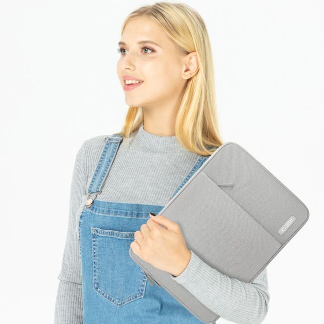 Husă Laptop Slim Business 15-16" – Design Elegant, Protecție Completă, Compartiment Accesorii, Ideală pentru MacBook, Lenovo, ASUS, HP, Dell, gri
