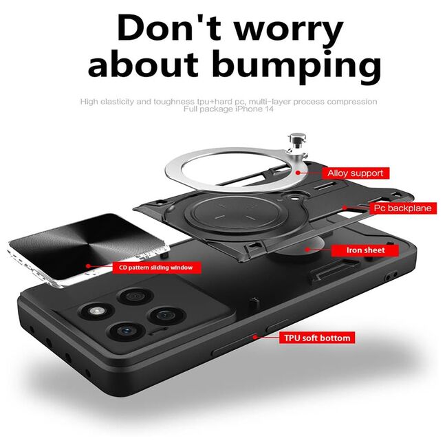 Husa pentru  Honor 200 Smart cu protecție pentru cameră și suport magnetic integrat Ring Shockproof, roz