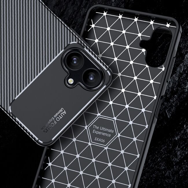 Husa de protectie pentru  Samsung Galaxy A06 Auto Focus Slim, Anti-Scratch, cu fibra de carbon si protectie lentile - Negru