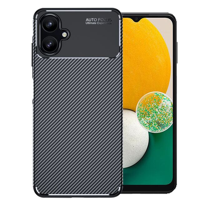 Husa de protectie pentru  Samsung Galaxy A06 Auto Focus Slim, Anti-Scratch, cu fibra de carbon si protectie lentile - Negru