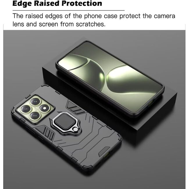 Husa pentru  Xiaomi 14T Pro cu inel Ring Armor Kickstand Tough, negru