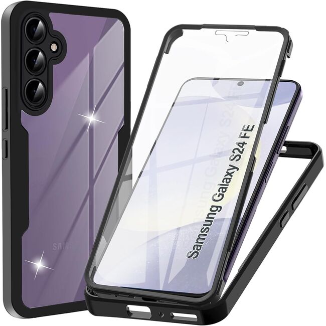 Pachet 360: Husa cu folie integrata pentru  Samsung Galaxy S24 FE Cover360 fata / spate - negru