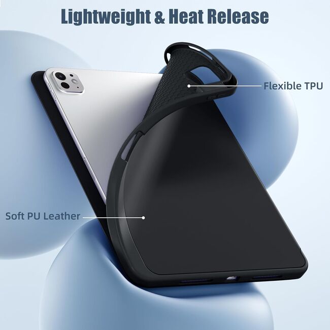 Husa pentru iPad Pro 12.9 2022, 2021, 2020 Soft Shell cu functie wake-up/sleep si compartiment pentru stylus, tip stand - negru