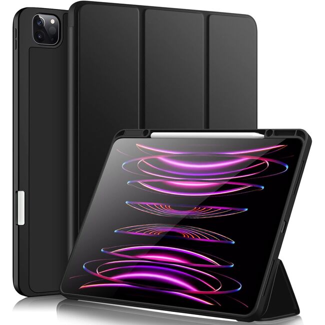 Husa pentru iPad Pro 12.9 2022, 2021, 2020 Soft Shell cu functie wake-up/sleep si compartiment pentru stylus, tip stand - negru