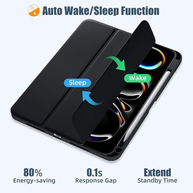 Husa pentru iPad Pro 12.9 2022, 2021, 2020 Soft Shell cu functie wake-up/sleep si compartiment pentru stylus, tip stand - negru