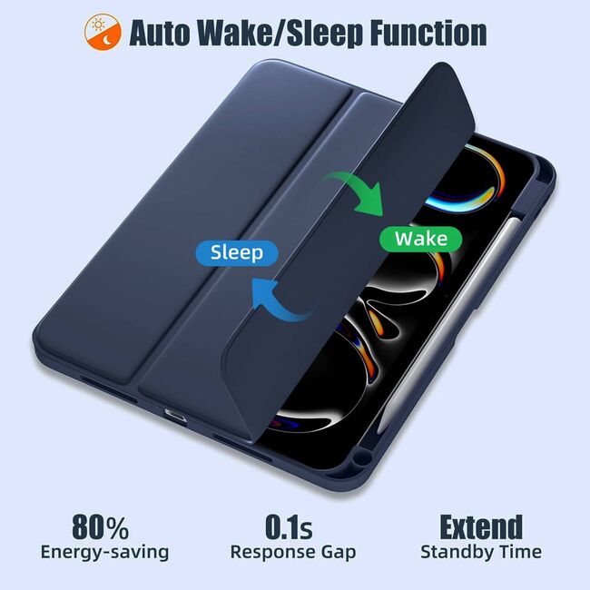 Husa pentru iPad Pro 12.9 2022, 2021, 2020 Soft Shell cu functie wake-up/sleep si compartiment pentru stylus, tip stand - albastru
