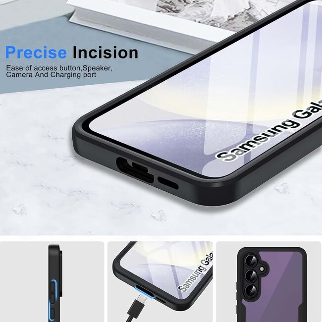 Pachet 360: Husa cu folie integrata pentru  Samsung Galaxy S24 FE Cover360 fata / spate - negru
