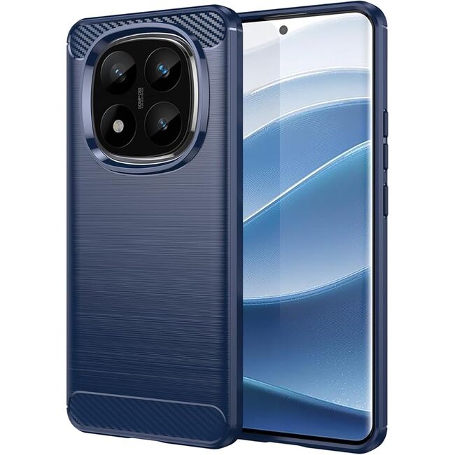 Husa pentru Xiaomi Redmi Note 14 Pro+ Plus Carbon Liquid Silicone, albastru