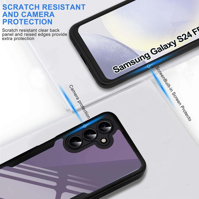 Pachet 360: Husa cu folie integrata pentru  Samsung Galaxy S24 FE Cover360 fata / spate - negru