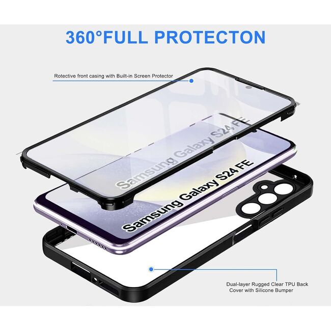 Pachet 360: Husa cu folie integrata pentru  Samsung Galaxy S24 FE Cover360 fata / spate - negru
