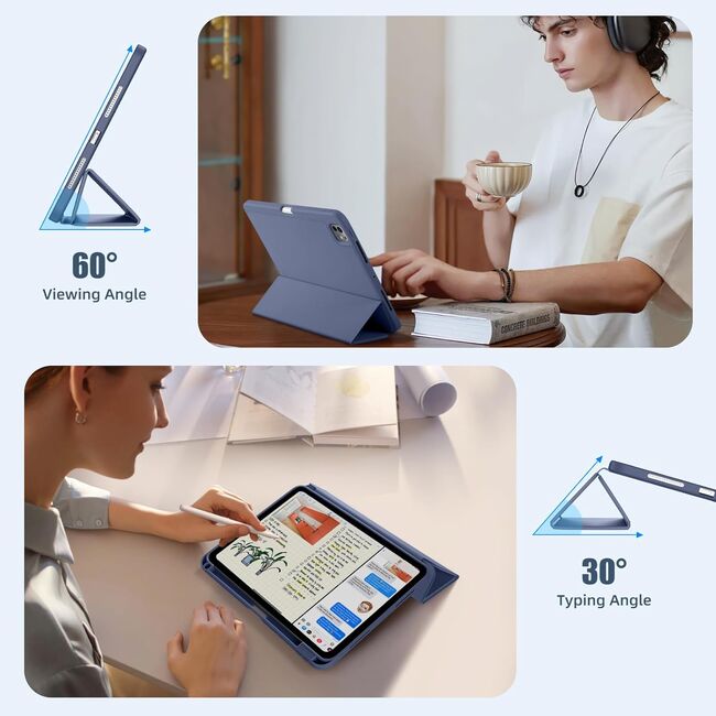 Husa pentru iPad Pro 12.9 2022, 2021, 2020 Soft Shell cu functie wake-up/sleep si compartiment pentru stylus, tip stand - albastru