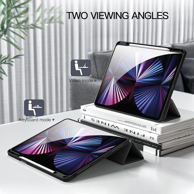 Husa pentru iPad Pro 12.9 2022, 2021, 2020 Soft Shell cu functie wake-up/sleep si compartiment pentru stylus, tip stand - negru