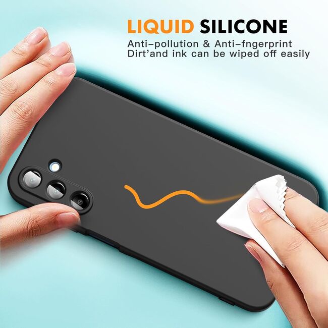 Husa pentru  Samsung Galaxy A16 Liquid Silicone, subțire, captusita cu microfibra, anti amprentă, protectie cameră foto, negru