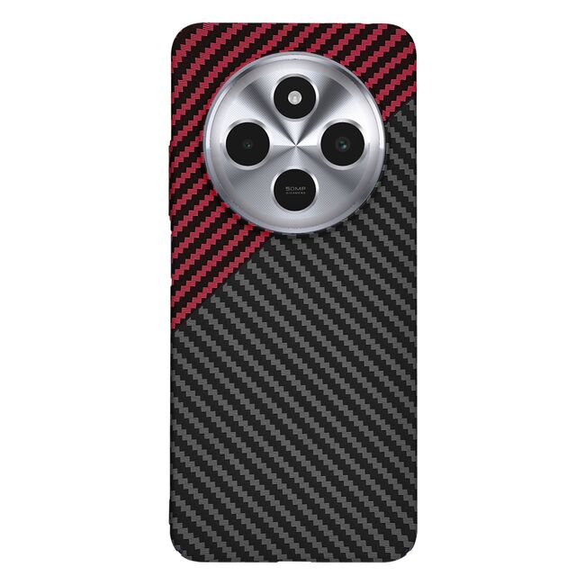 Husa pentru  Xiaomi Redmi 14C CarbonFiber UltraSlim, Lightweight, rosu inchis