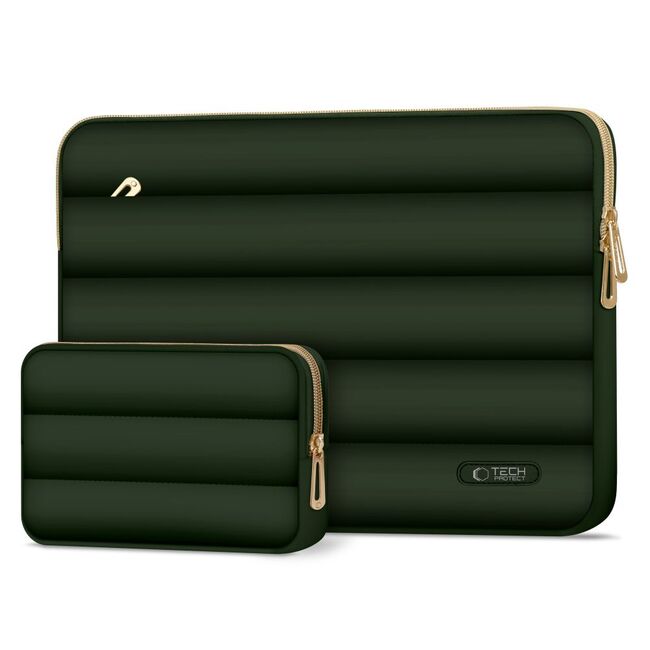 Set Elegant Tech-Protect Puffy: Husa Premium pentru Laptop 13-14 și Husa Accesorii, Protecție Deosebită, Design Rafinats, compatibila Macbook, Lenovo, Microsoft, Acer, HP, Asus, army green