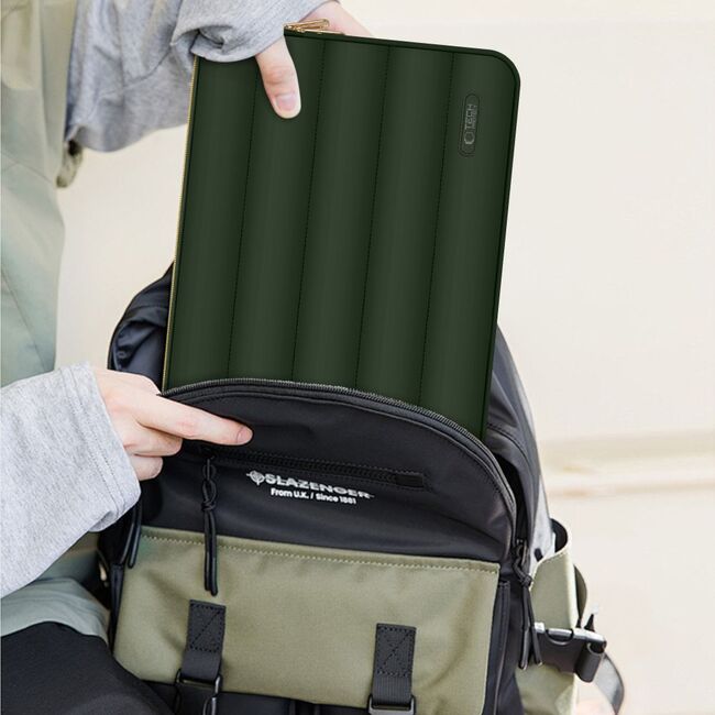 Set Elegant Tech-Protect Puffy: Husa Premium pentru Laptop 13-14 și Husa Accesorii, Protecție Deosebită, Design Rafinats, compatibila Macbook, Lenovo, Microsoft, Acer, HP, Asus, army green