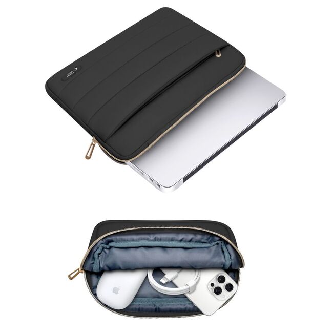 Set Elegant Tech-Protect Puffy: Husa Premium pentru Laptop 13-14 și Husa Accesorii, Protecție Deosebită, Design Rafinats, compatibila Macbook, Lenovo, Microsoft, Acer, HP, Asus, negru