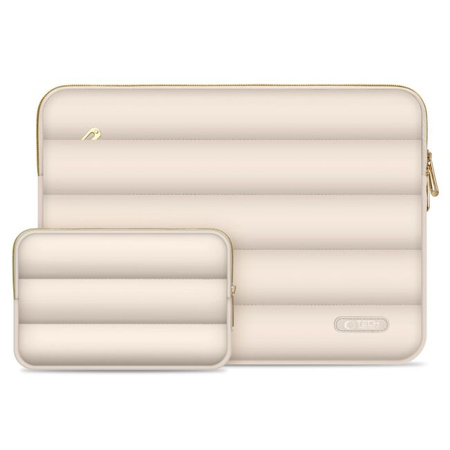 Set Elegant Tech-Protect Puffy: Husa Premium pentru Laptop 13-14 și Husa Accesorii, Protecție Deosebită, Design Rafinats, compatibila Macbook, Lenovo, Microsoft, Acer, HP, Asus, bej