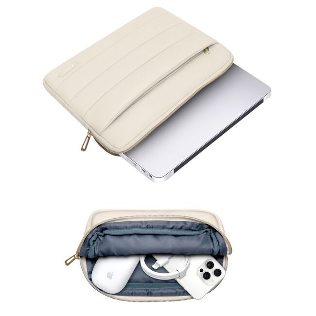 Set Elegant Tech-Protect Puffy: Husa Premium pentru Laptop 13-14 și Husa Accesorii, Protecție Deosebită, Design Rafinats, compatibila Macbook, Lenovo, Microsoft, Acer, HP, Asus, bej