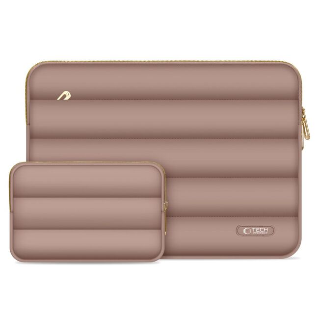 Set Elegant Tech-Protect Puffy: Husa Premium pentru Laptop 13-14 și Husa Accesorii, Protecție Deosebită, Design Rafinats, compatibila Macbook, Lenovo, Microsoft, Acer, HP, Asus, maro
