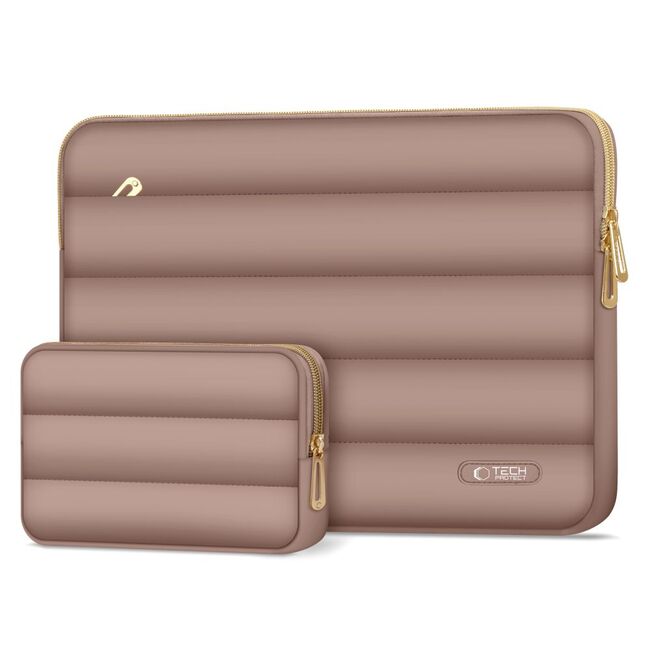 Set Elegant Tech-Protect Puffy: Husa Premium pentru Laptop 13-14 și Husa Accesorii, Protecție Deosebită, Design Rafinats, compatibila Macbook, Lenovo, Microsoft, Acer, HP, Asus, maro