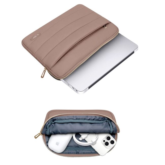Set Elegant Tech-Protect Puffy: Husa Premium pentru Laptop 13-14 și Husa Accesorii, Protecție Deosebită, Design Rafinats, compatibila Macbook, Lenovo, Microsoft, Acer, HP, Asus, maro
