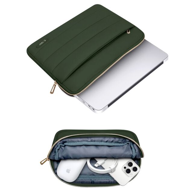 Set Elegant Tech-Protect Puffy: Husa Premium pentru Laptop 15-16 și Husa Accesorii, Protecție Deosebită, Design Rafinats, compatibila Macbook, Lenovo, Microsoft, Acer, HP, Asus, army green