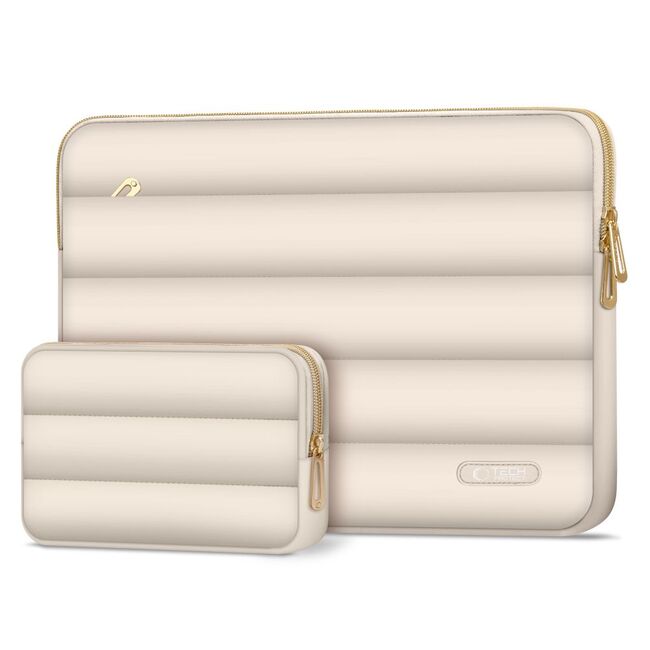 Set Elegant Tech-Protect Puffy: Husa Premium pentru Laptop 15-16 și Husa Accesorii, Protecție Deosebită, Design Rafinats, compatibila Macbook, Lenovo, Microsoft, Acer, HP, Asus, bej