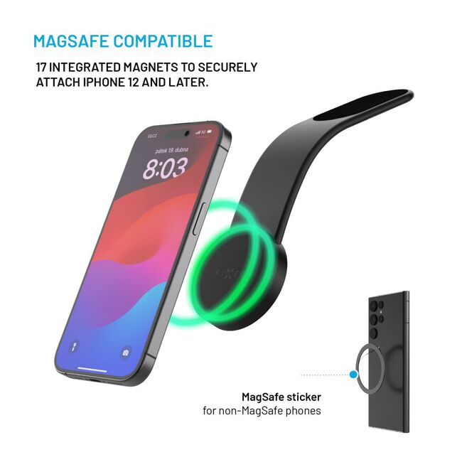 Suport telefon auto flexibil, cu magnet MagSafe Compatible, Flexible Design, Fixed, negru, FIXMFP-BK